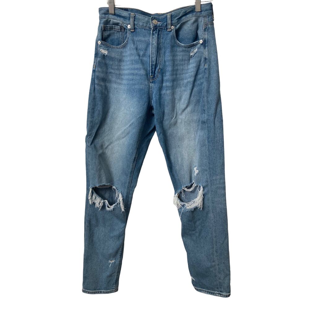 American Eagle AE Ripped High Waisted Mom Medium Wash Jean Size 8 Long